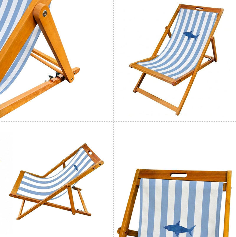 Wooden Folding Deck Chair with Fabric Sling Adjustable