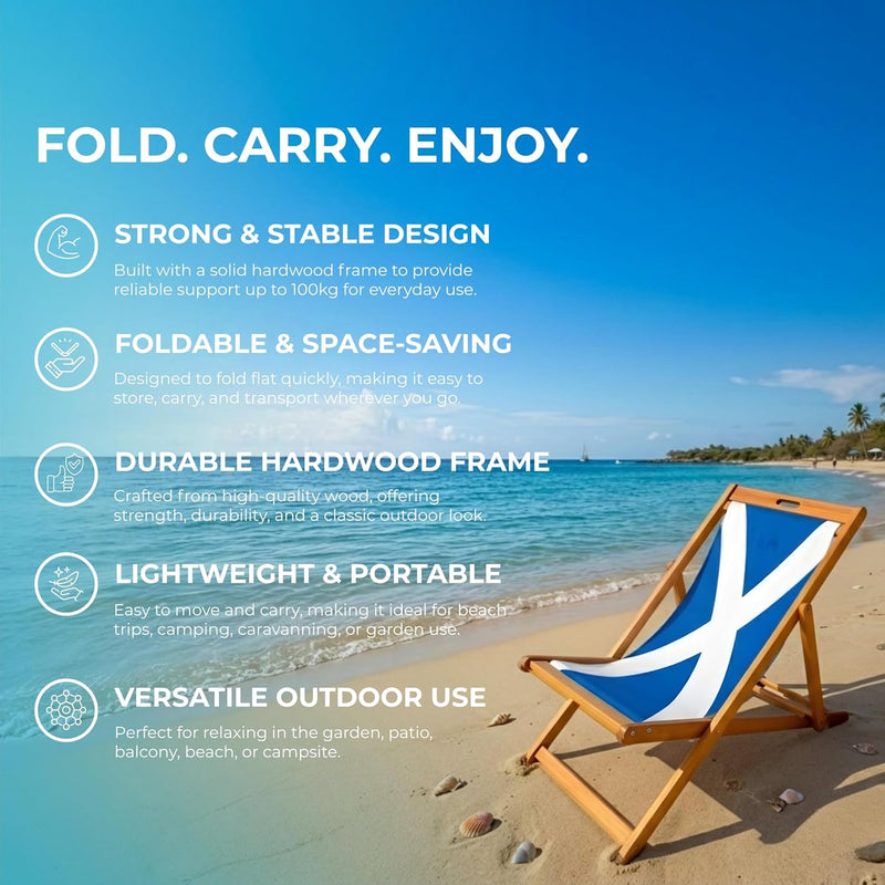 Wooden Folding Deck Chair with Fabric Sling Adjustable