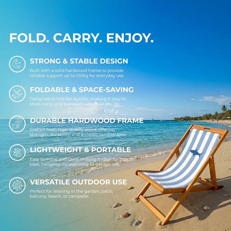 Wooden Folding Deck Chair with Fabric Sling Adjustable