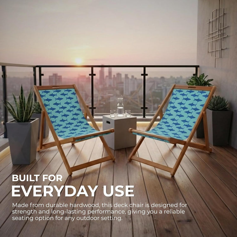 Wooden Folding Deck Chair with Fabric Sling Adjustable