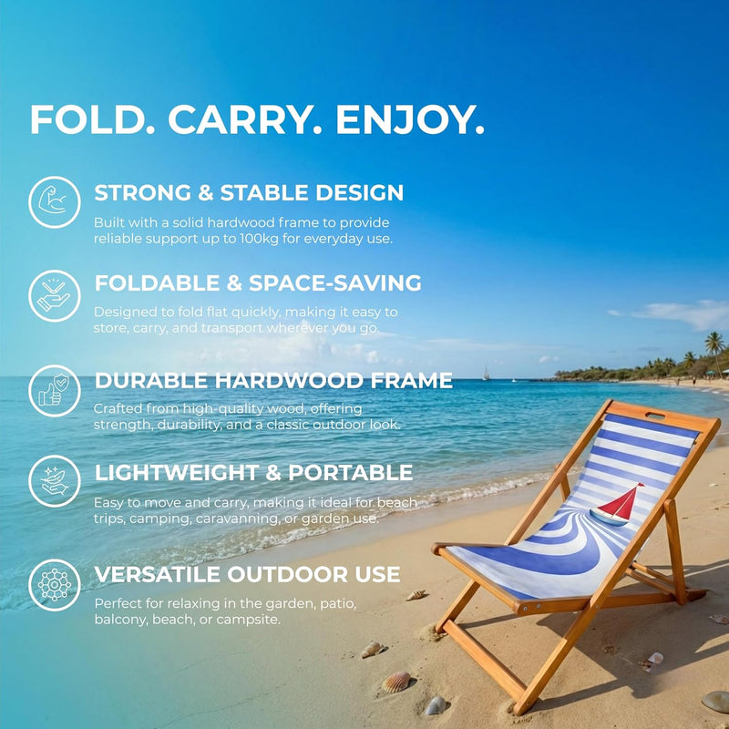 Wooden Folding Deck Chair with Fabric Sling Adjustable