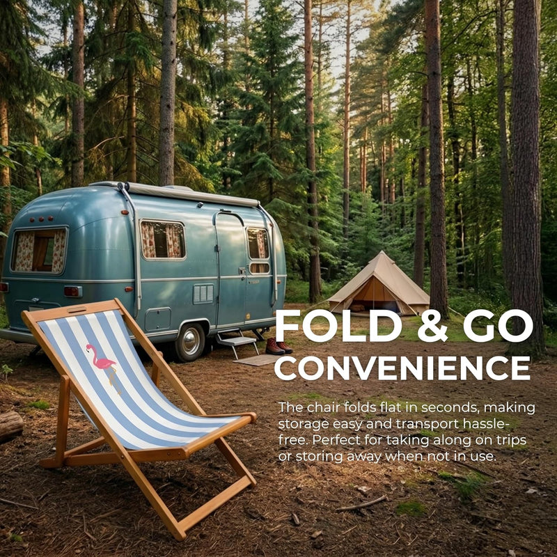 Wooden Folding Deck Chair with Fabric Sling Adjustable