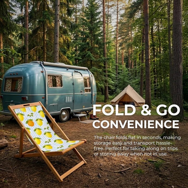 Wooden Folding Deck Chair with Fabric Sling Adjustable