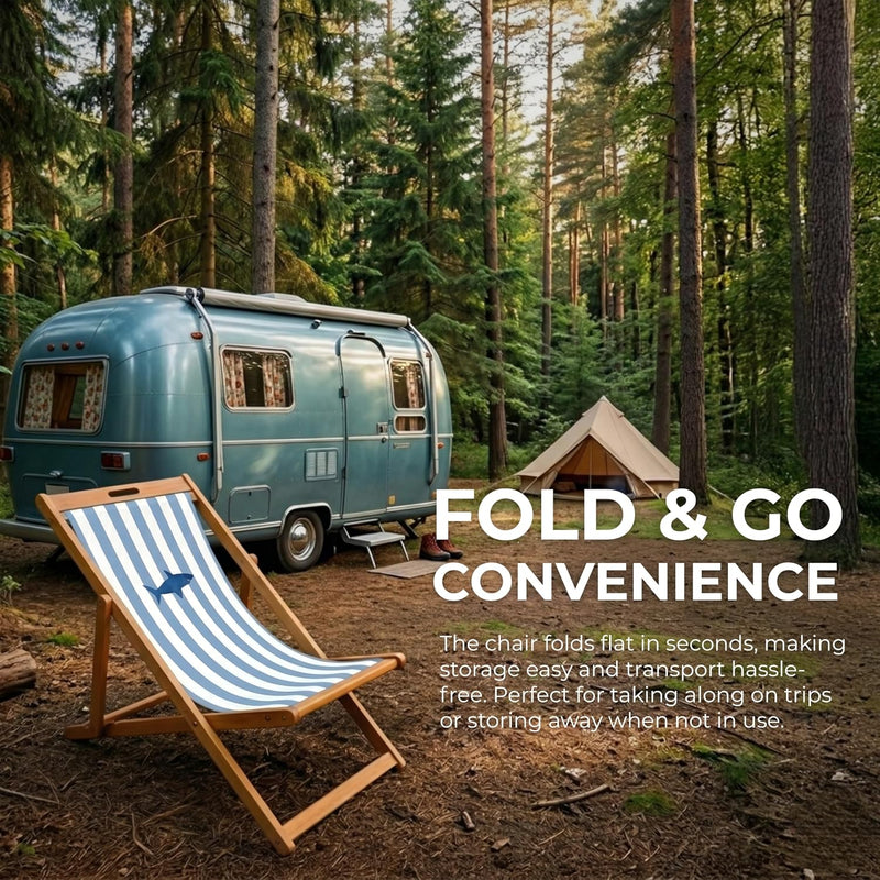 Wooden Folding Deck Chair with Fabric Sling Adjustable