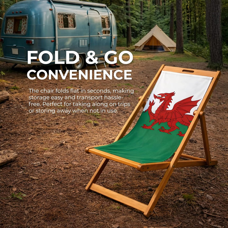 Wooden Folding Deck Chair with Fabric Sling Adjustable