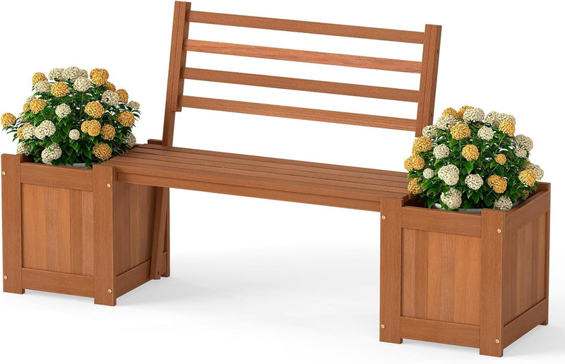Wooden Garden Planter with Bench Seat 2 Raised