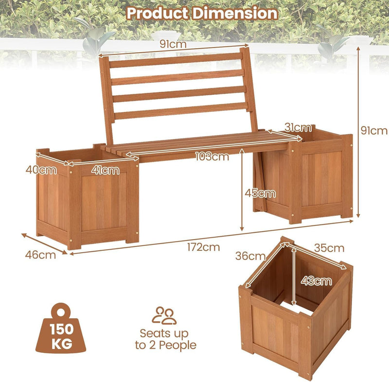 Wooden Garden Planter with Bench Seat 2 Raised