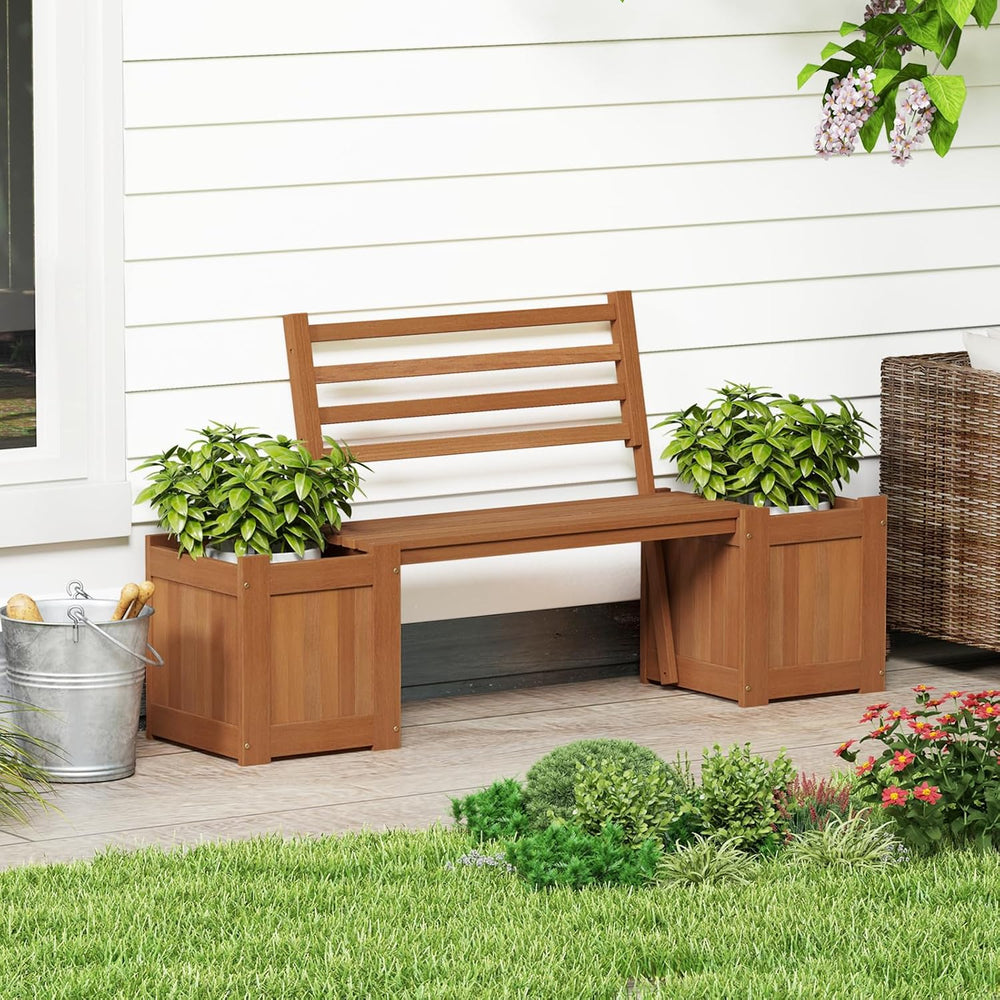 Wooden Garden Planter with Bench Seat 2 Raised