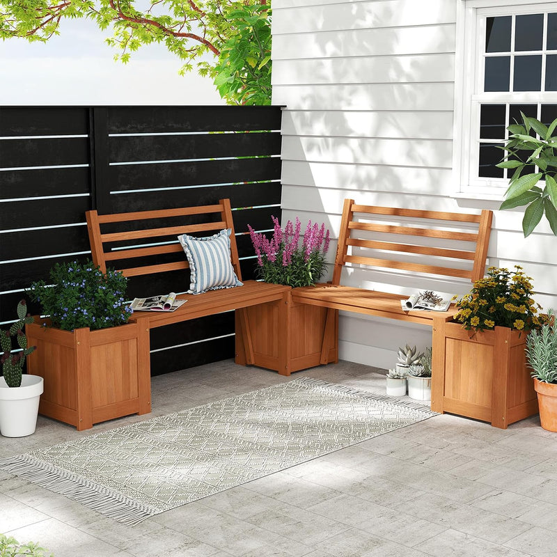 Wooden Garden Planter with Bench Seat 2 Raised