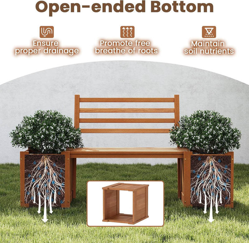 Wooden Garden Planter with Bench Seat 2 Raised