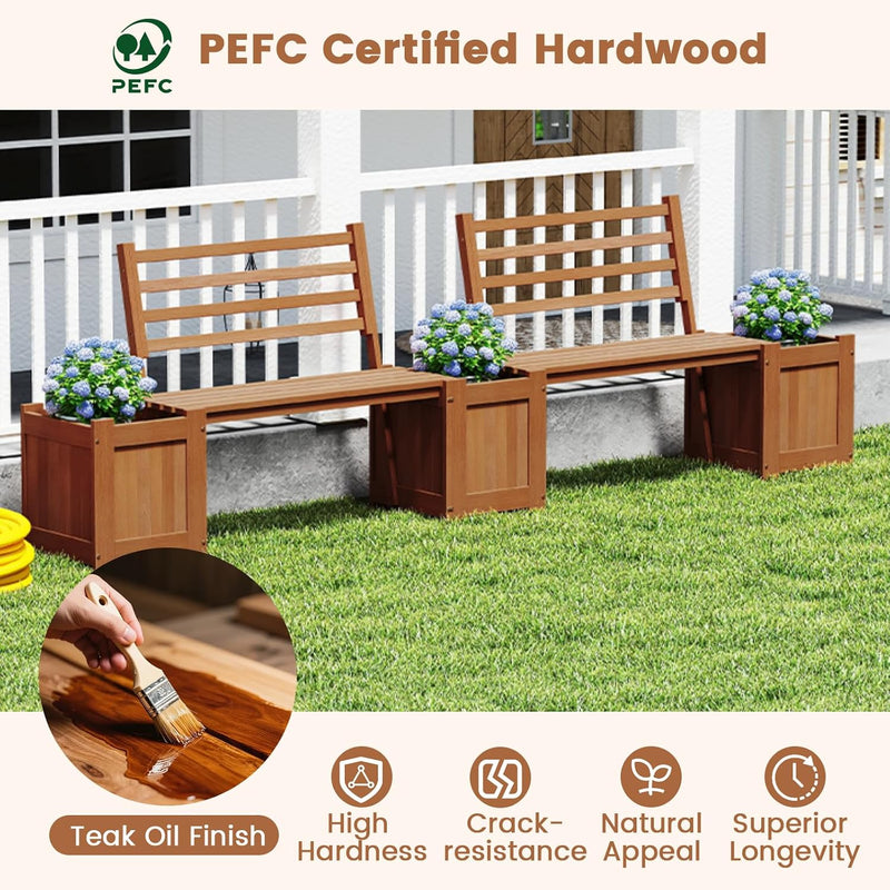Wooden Garden Planter with Bench Seat 2 Raised
