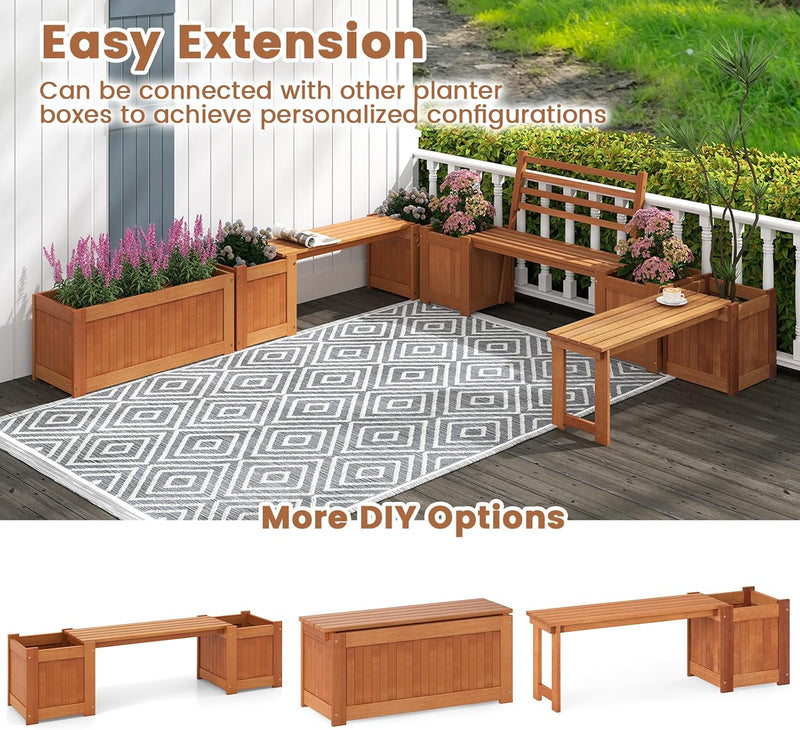 Wooden Garden Planter with Bench Seat 2 Raised