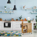 Wooden Kitchen Cart Bamboo 4 Wheels Marble Tabletop