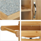 Wooden Kitchen Cart Bamboo 4 Wheels Marble Tabletop