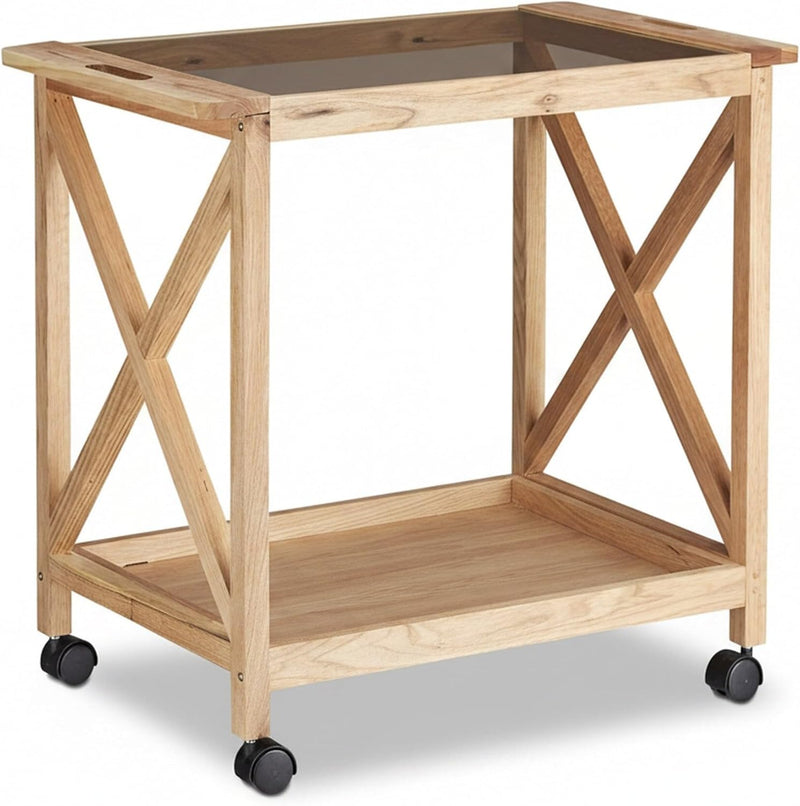 Wooden Kitchen Cart with Wheels Serving Trolley Glass