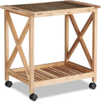 Wooden Kitchen Cart with Wheels Serving Trolley Glass