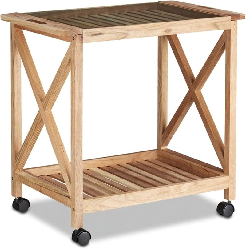 Wooden Kitchen Cart with Wheels Serving Trolley Glass
