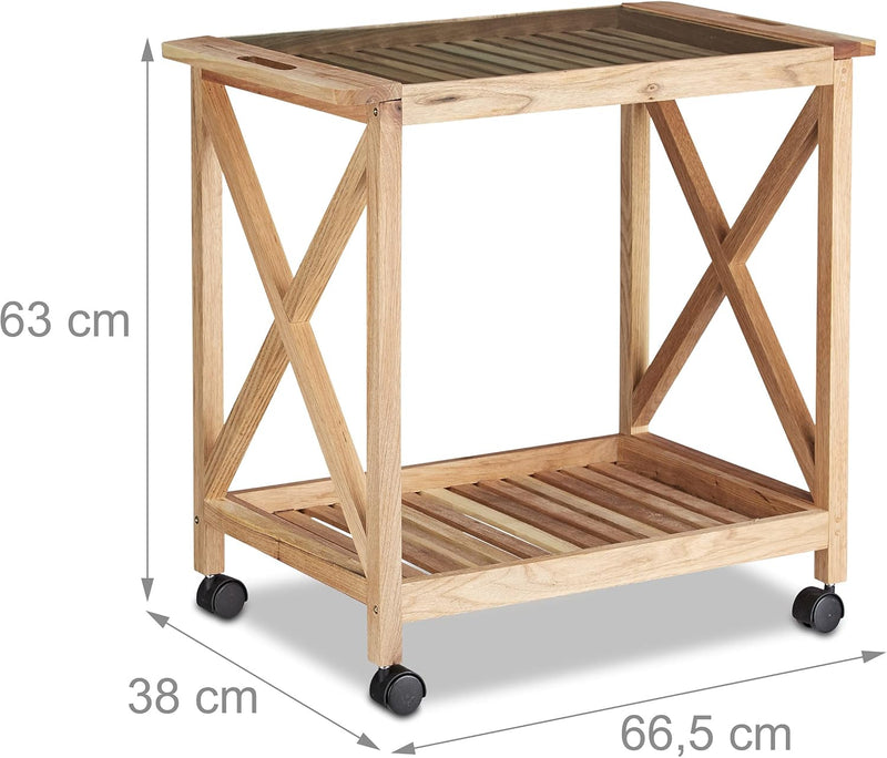 Wooden Kitchen Cart with Wheels Serving Trolley Glass