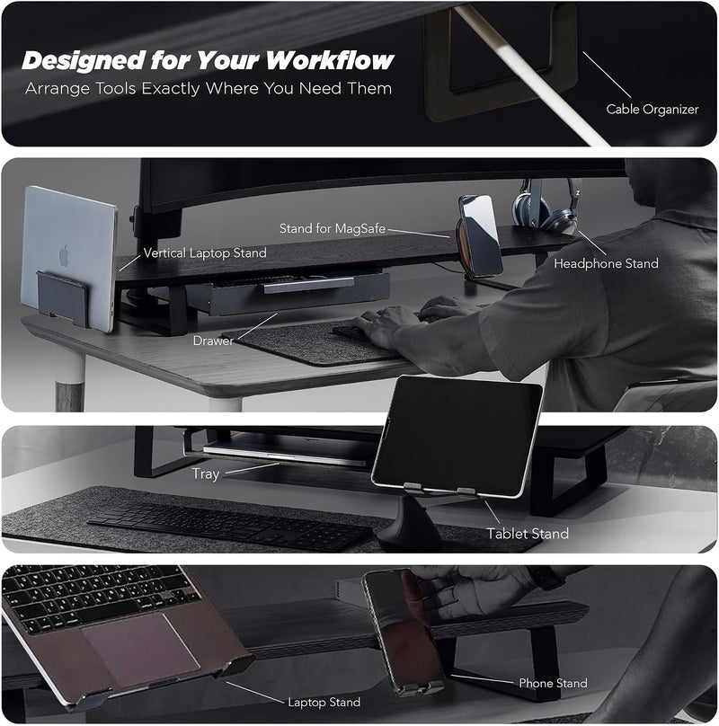 Wooden Monitor Stand Desk Organiser Large 45.6"