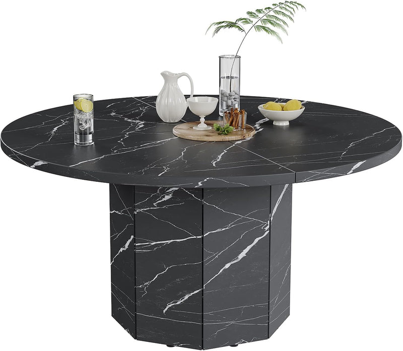 Round Dining Table for 4-6 People Faux Marble