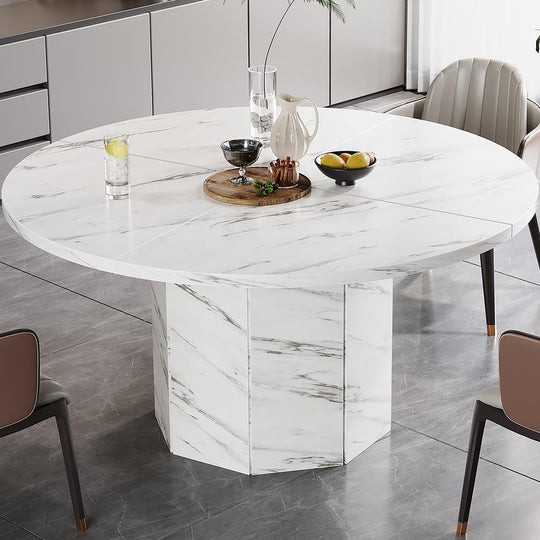 Round Dining Table for 4-6 People Faux Marble