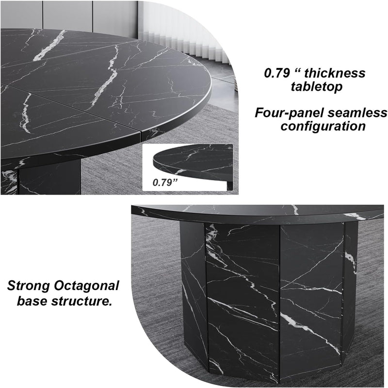 Round Dining Table for 4-6 People Faux Marble