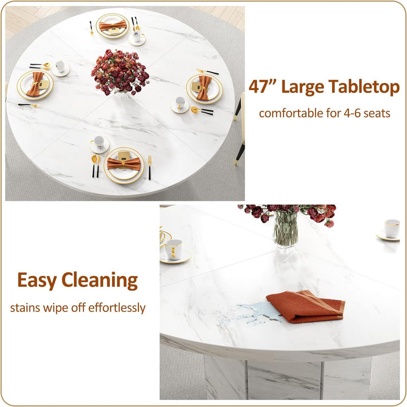Round Dining Table for 4-6 People Faux Marble