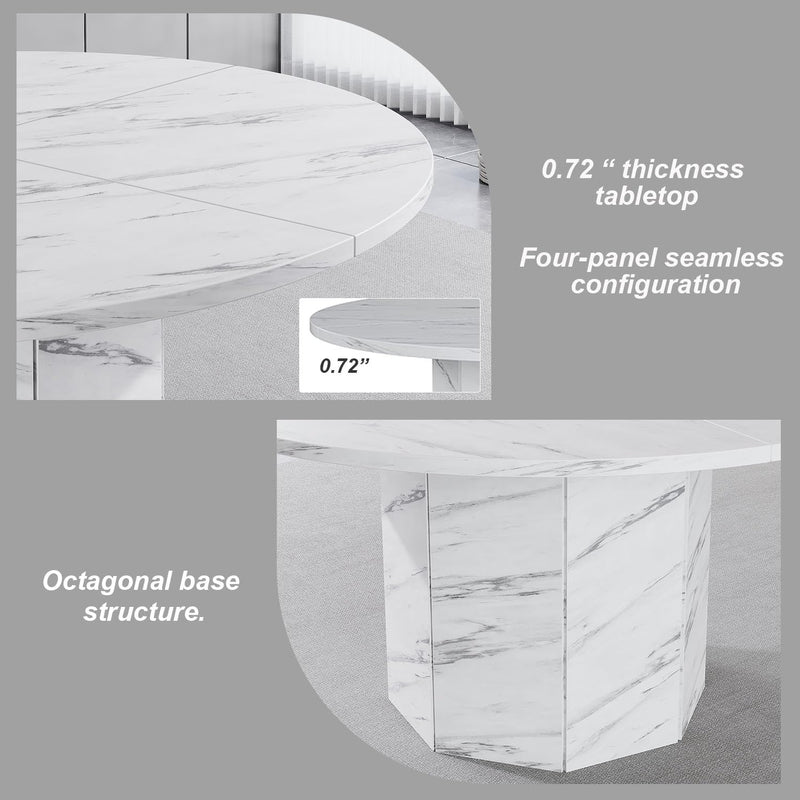 Round Dining Table for 4-6 People Faux Marble