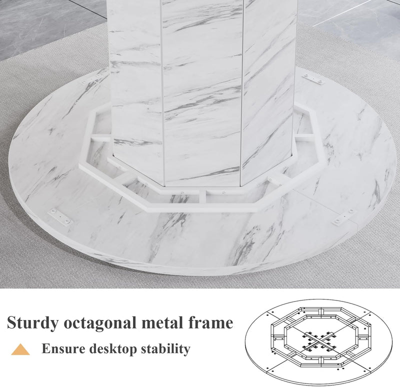Round Dining Table for 4-6 People Faux Marble