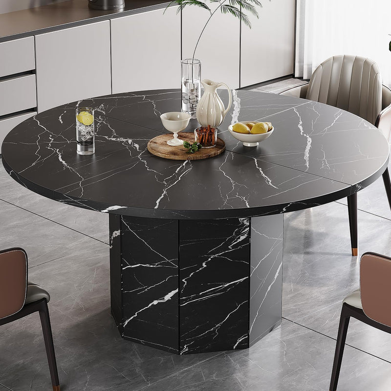 Round Dining Table for 4-6 People Faux Marble