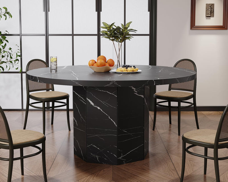 Round Dining Table for 4-6 People Faux Marble