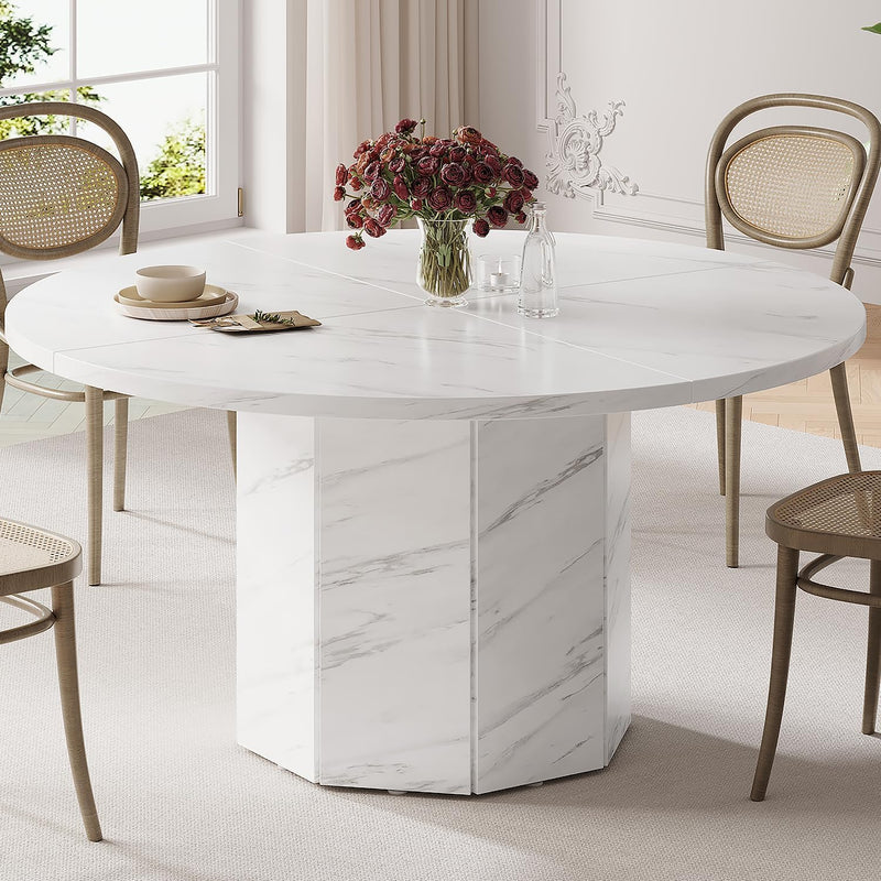 Round Dining Table for 4-6 People Faux Marble