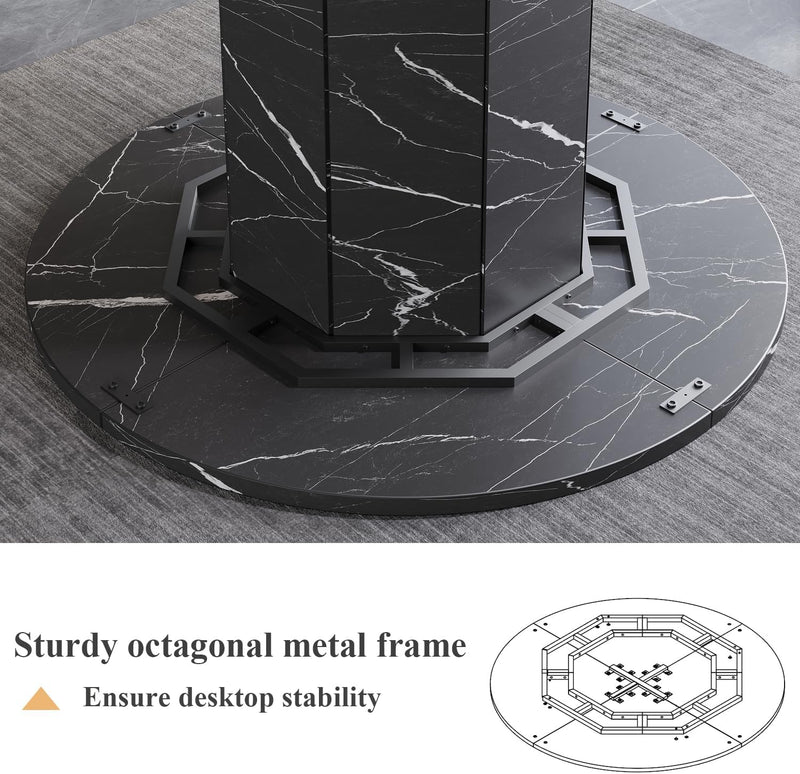 Round Dining Table for 4-6 People Faux Marble