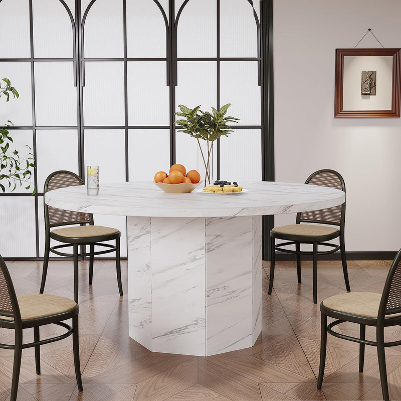 Round Dining Table for 4-6 People Faux Marble