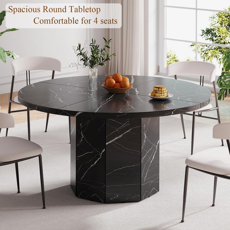 Round Dining Table for 4-6 People Faux Marble