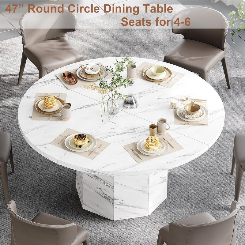 Round Dining Table for 4-6 People Faux Marble