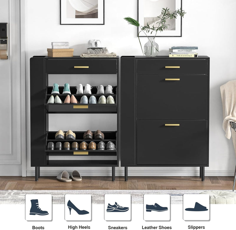 Wooden Shoe Cupboard with 2 Flip Drawers