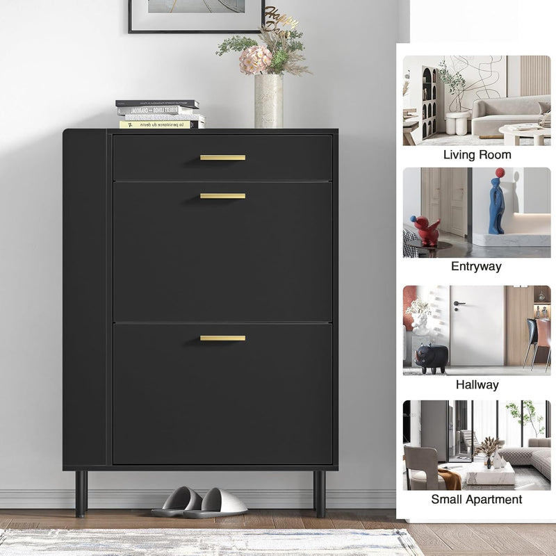 Wooden Shoe Cupboard with 2 Flip Drawers