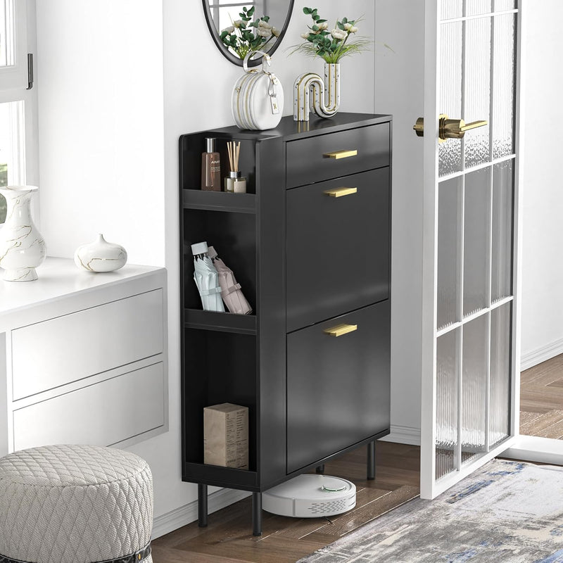 Wooden Shoe Cupboard with 2 Flip Drawers