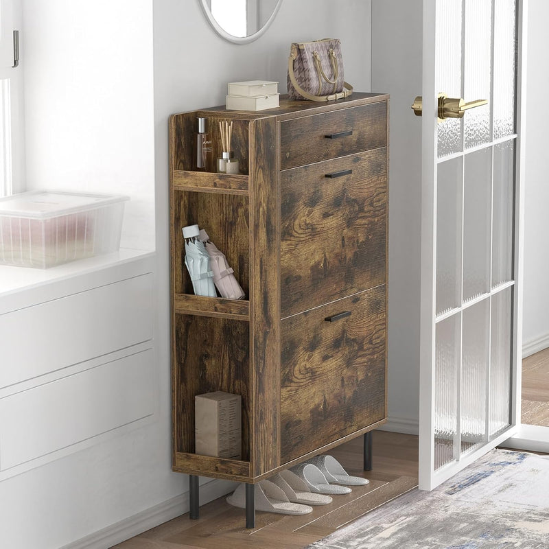 Wooden Shoe Cupboard with 2 Flip Drawers