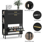 Wooden Shoe Cupboard with 2 Flip Drawers