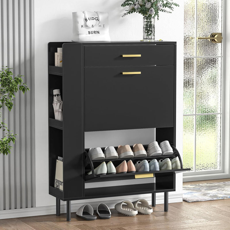 Wooden Shoe Cupboard with 2 Flip Drawers