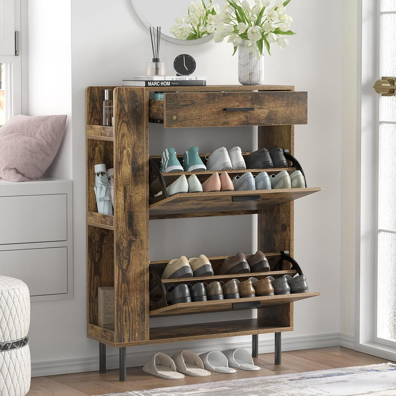 Wooden Shoe Cupboard with 2 Flip Drawers