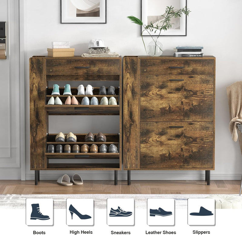 Wooden Shoe Cupboard with 2 Flip Drawers