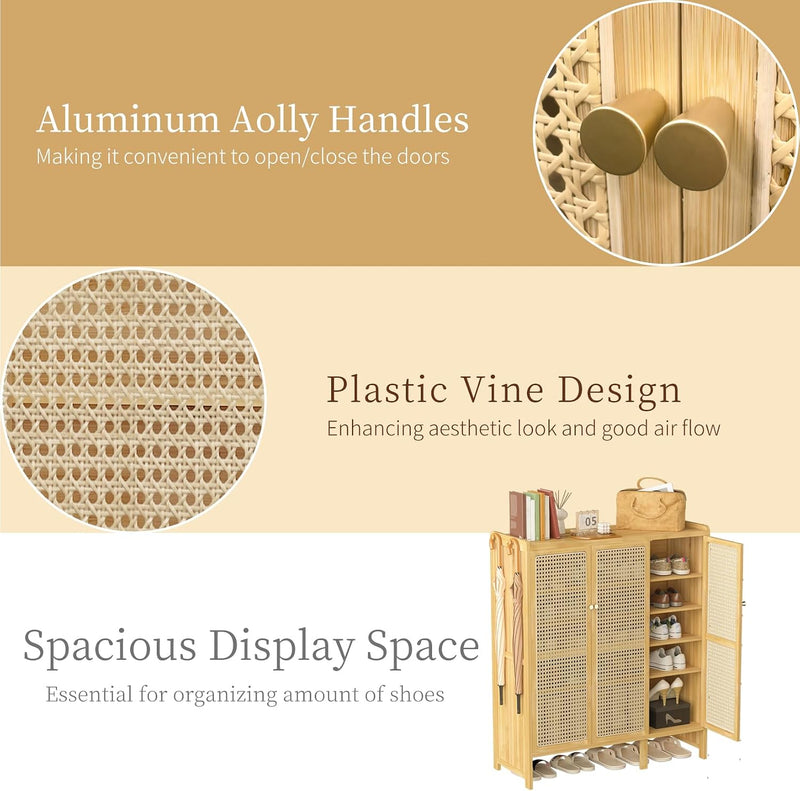 Wooden Shoe Storage Cabinet with Slatted Doors 5 Tier