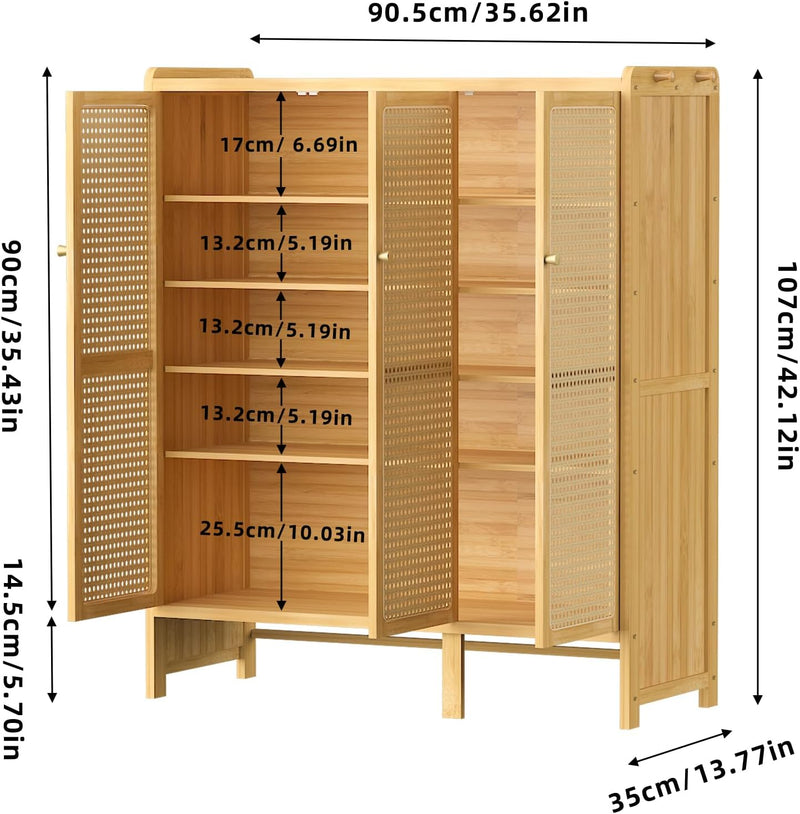 Wooden Shoe Storage Cabinet with Slatted Doors 5 Tier