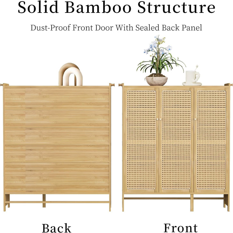 Wooden Shoe Storage Cabinet with Slatted Doors 5 Tier