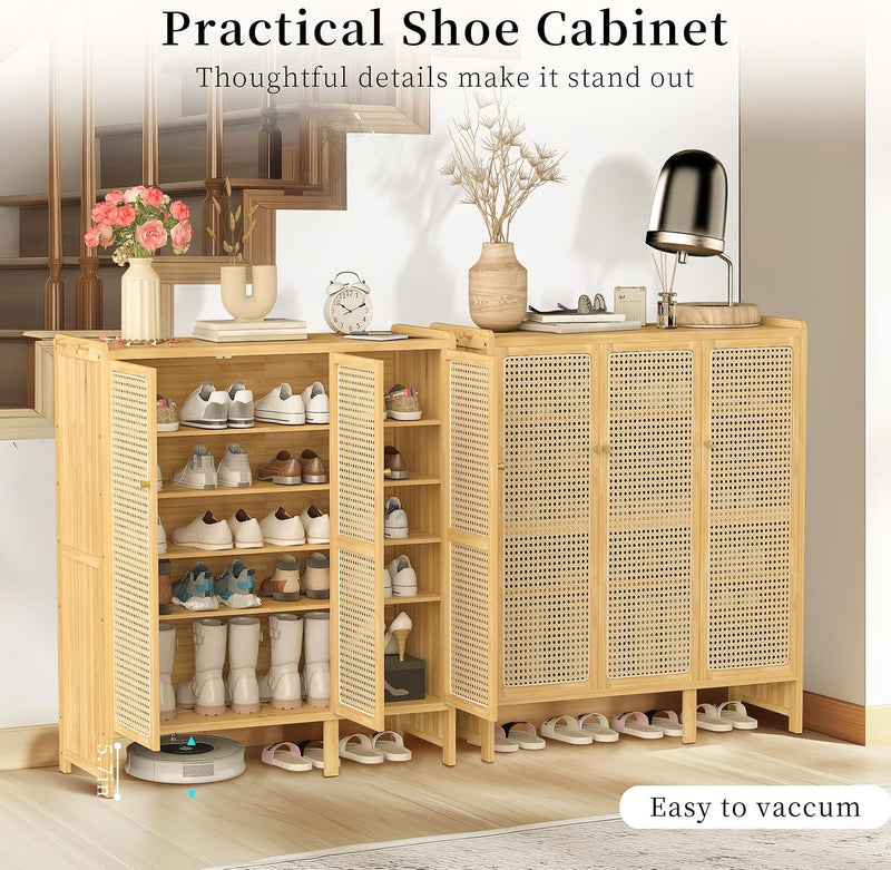 Wooden Shoe Storage Cabinet with Slatted Doors 5 Tier