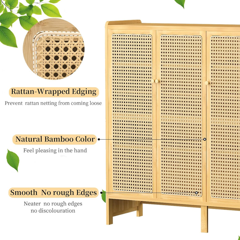 Wooden Shoe Storage Cabinet with Slatted Doors 5 Tier