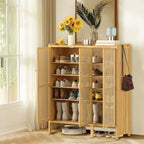 Wooden Shoe Storage Cabinet with Slatted Doors 5 Tier